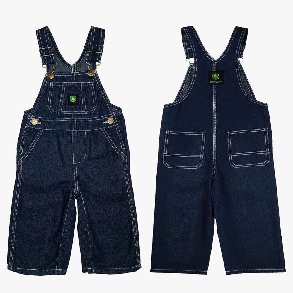 308-John Deere Kids Blue Denim Bib Overalls Size 5 Unisex Farmcore Dungarees